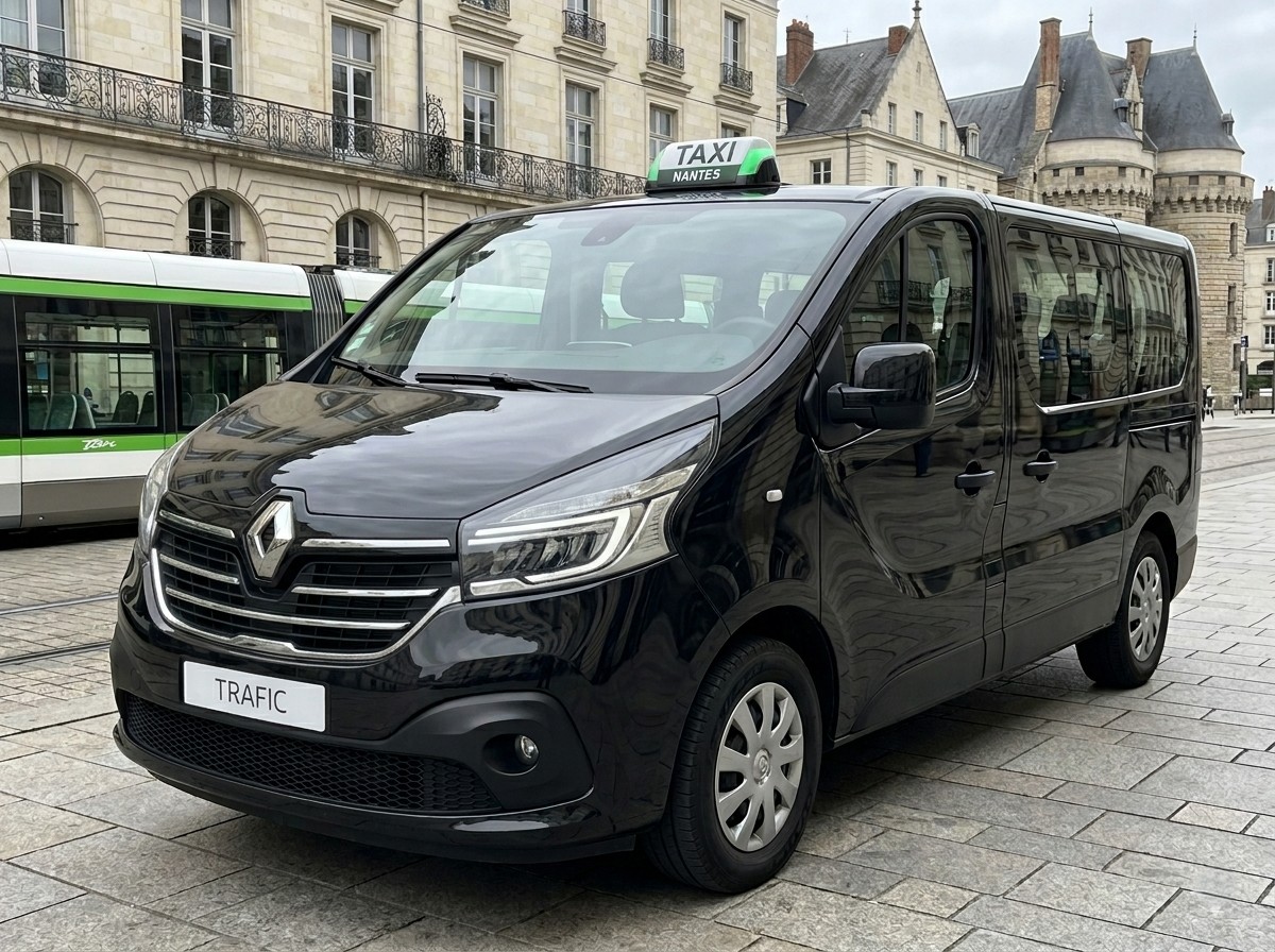 Renault Trafic noir avec lumineux taxi Nantes - véhicule TPS Taxi pour groupes